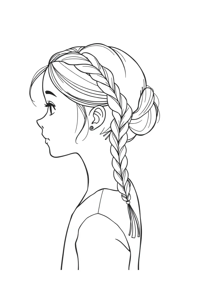 A girl with hair in a simple braided side bun.