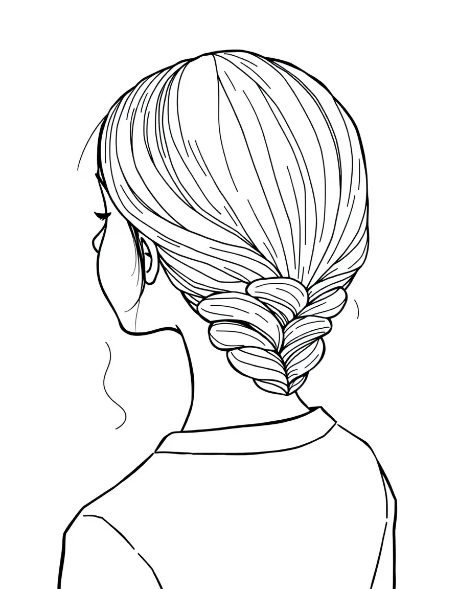 A girl with hair in a simple braided low bun.