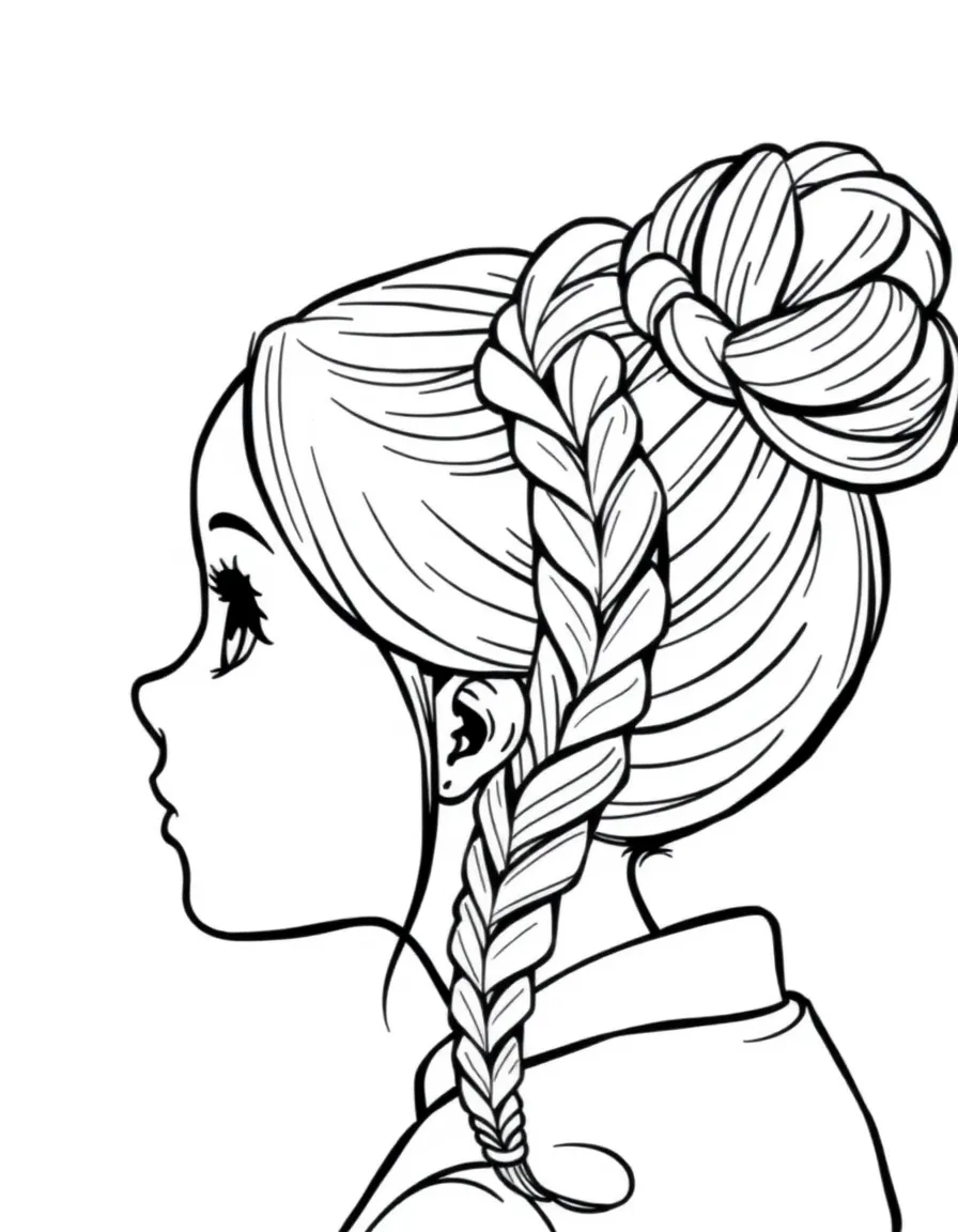 A girl with hair in a simple braided high bun.