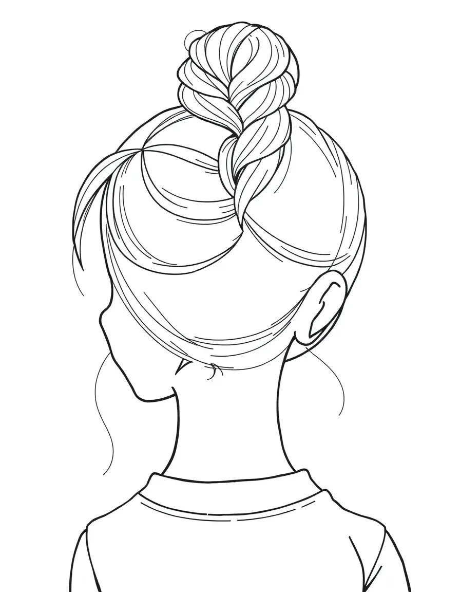 A girl with hair in a simple braided top knot.