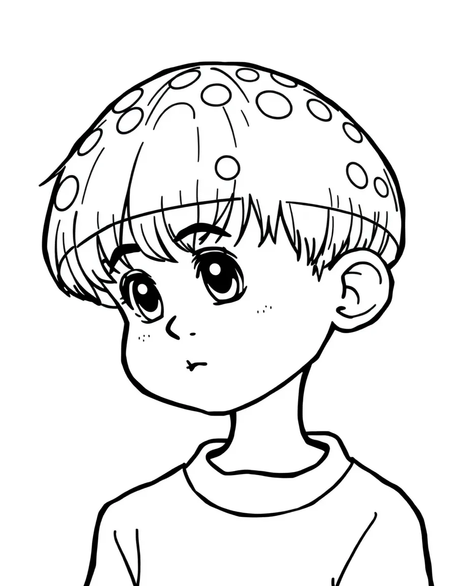 A boy with a short, neat mushroom cut.