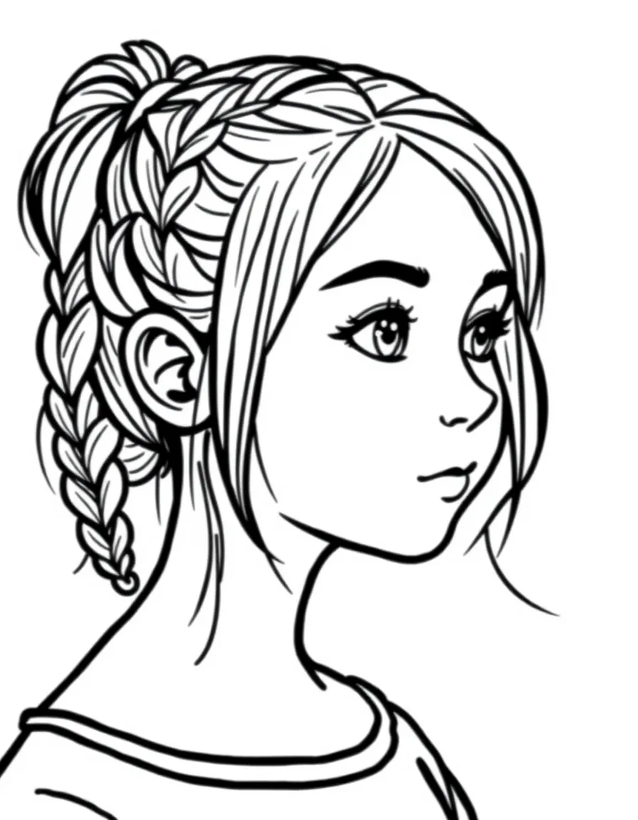A girl with hair in a simple braided ponytail.