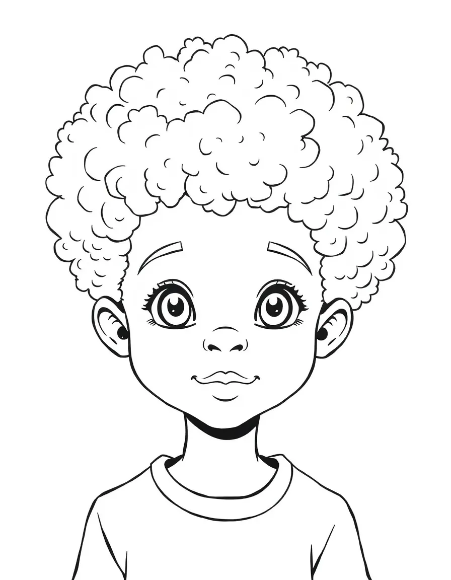 A boy with a short afro, with soft curls.