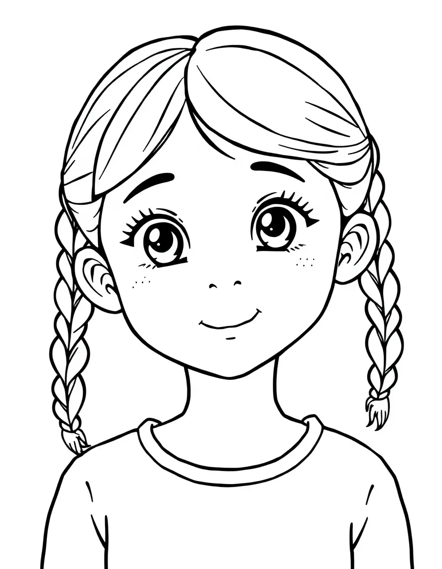 A girl with hair in a simple braided pigtails.