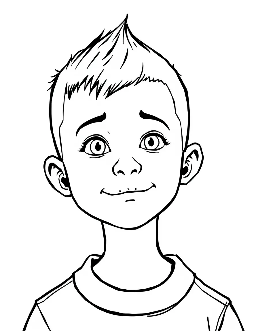 A boy with a simple buzz cut, very short.