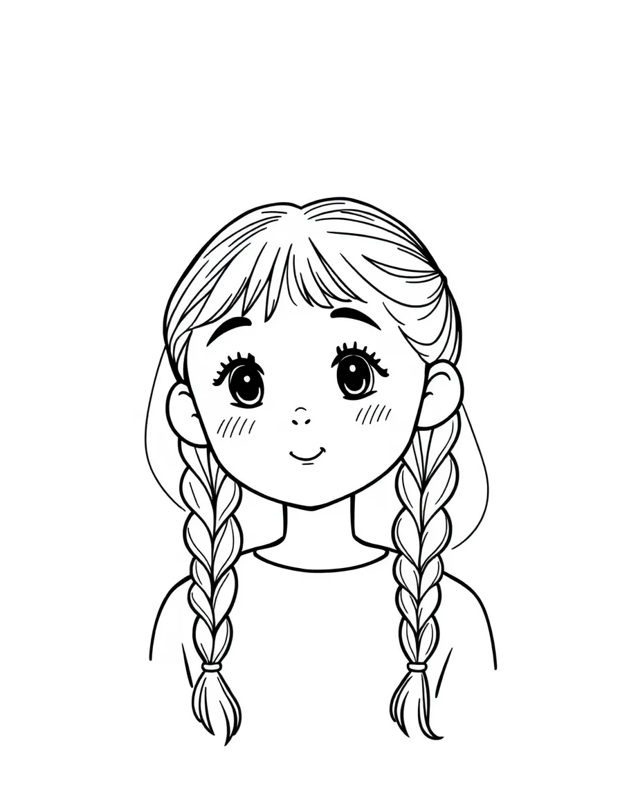 A girl with hair in a simple braided double pigtails.