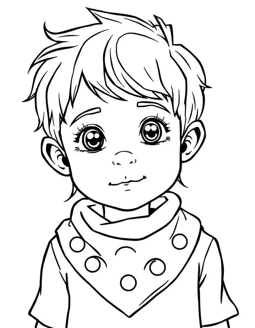 A child with hair in a simple green bandana.