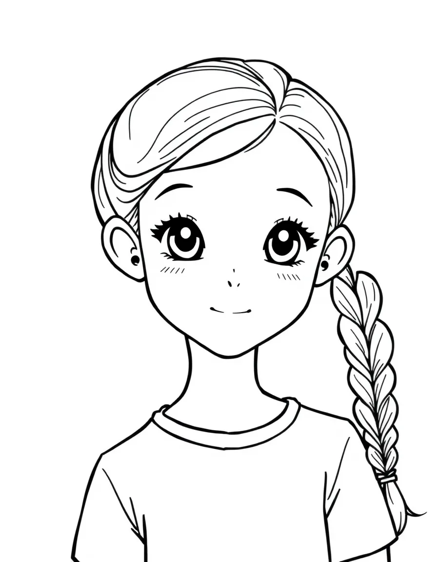 A girl with hair in a simple braided front pigtail.