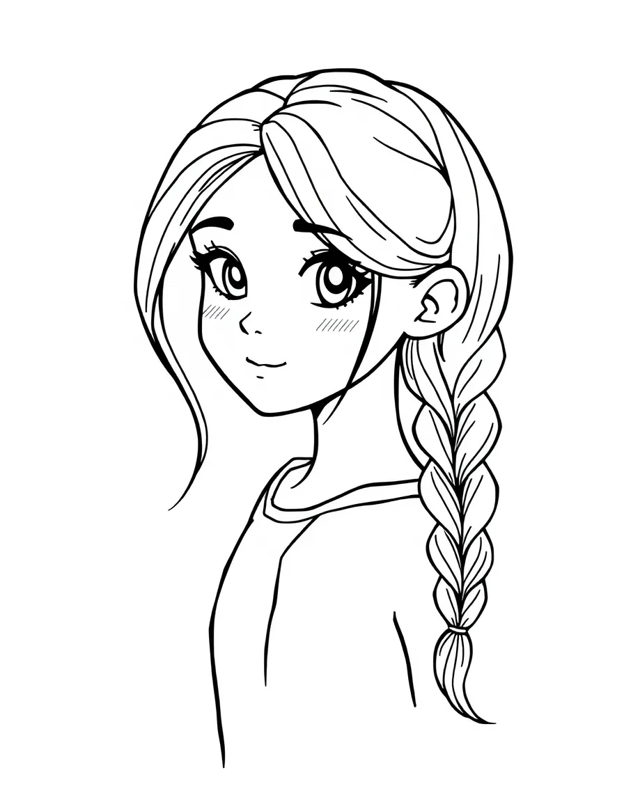 A girl with hair in a simple braided side sweep.