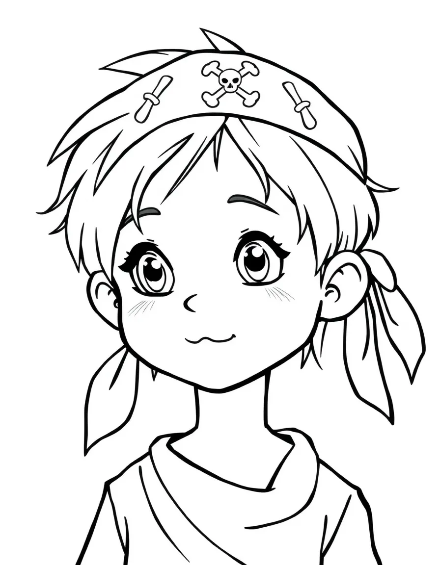 A child with hair in a simple black pirate bandana.