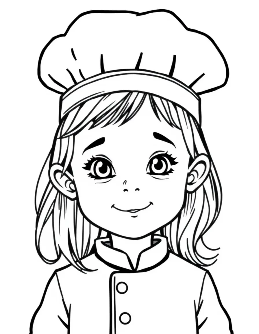 A child with hair in a simple white chef's hat.