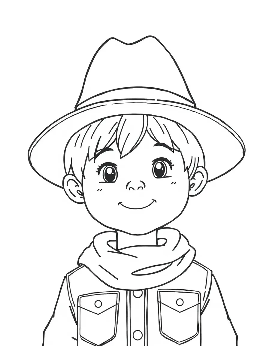 A child with hair in a simple brown cowboy hat.