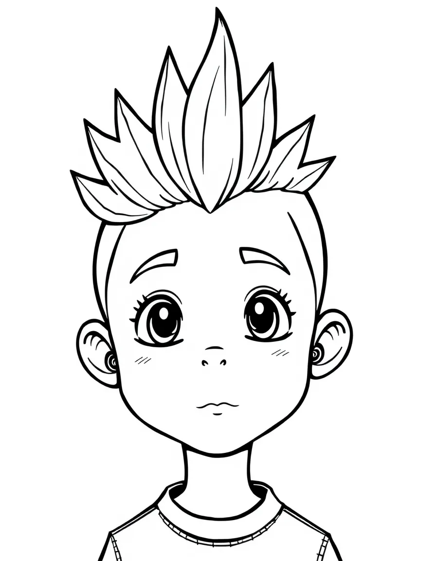 A boy with a simple mohawk, not too tall.