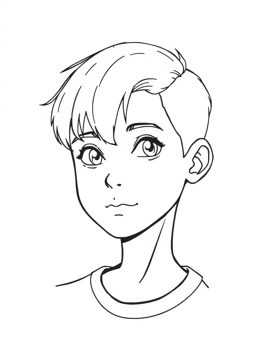 A boy with short, straight hair, styled with gel.