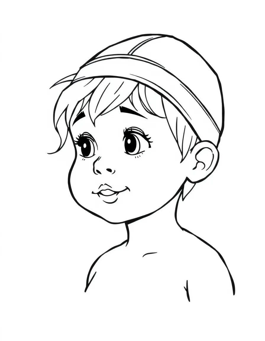 A child with hair in a simple red swimming cap.