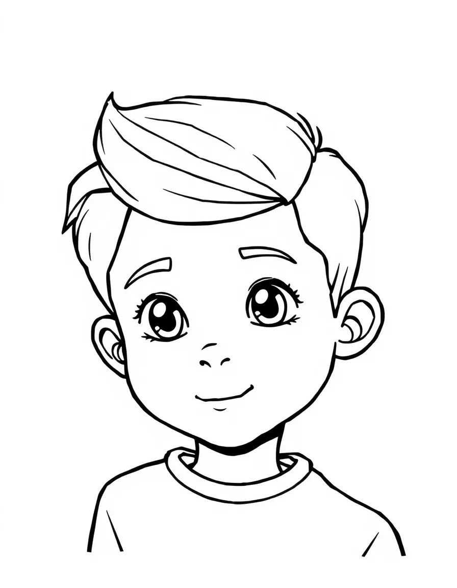 A boy with a simple side swept haircut.