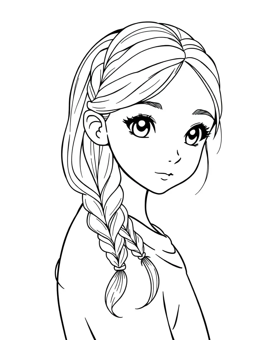 A girl with hair in a simple braided pull-through.