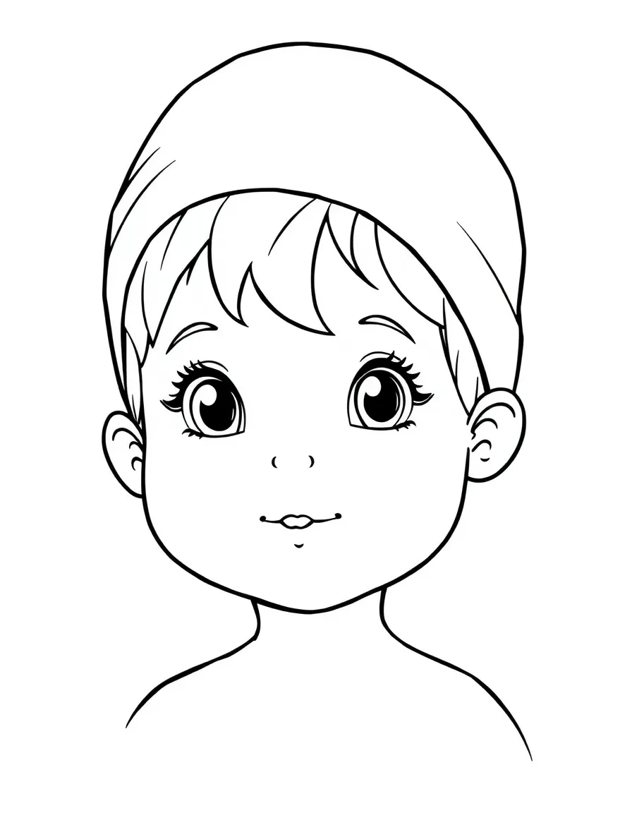 A child with hair in a simple pink swimming cap.