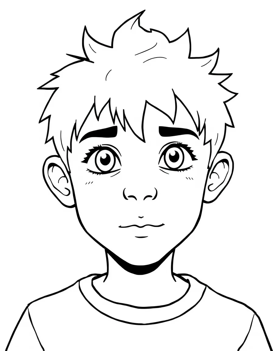 A boy with short hair that is slightly spiky.