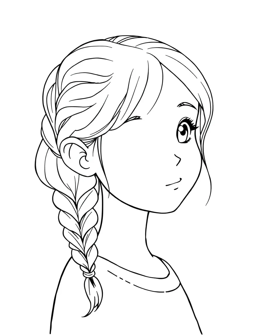 A girl with hair in a simple braided loop.
