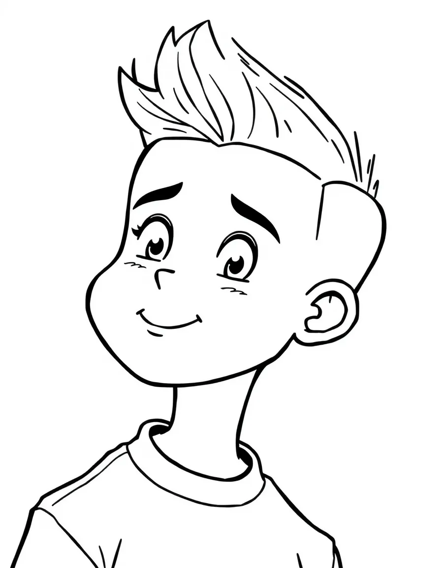 A boy with a simple buzz cut, with a small design.