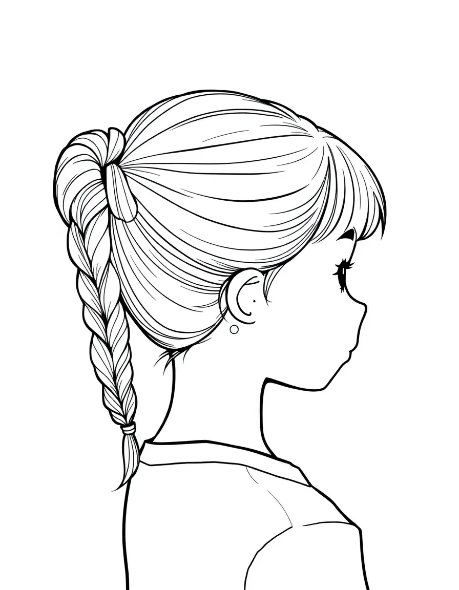 A girl with hair in a simple braided double ponytail.