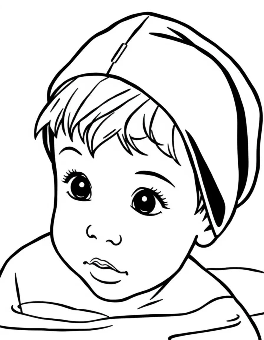 A child with hair in a simple black swimming cap.