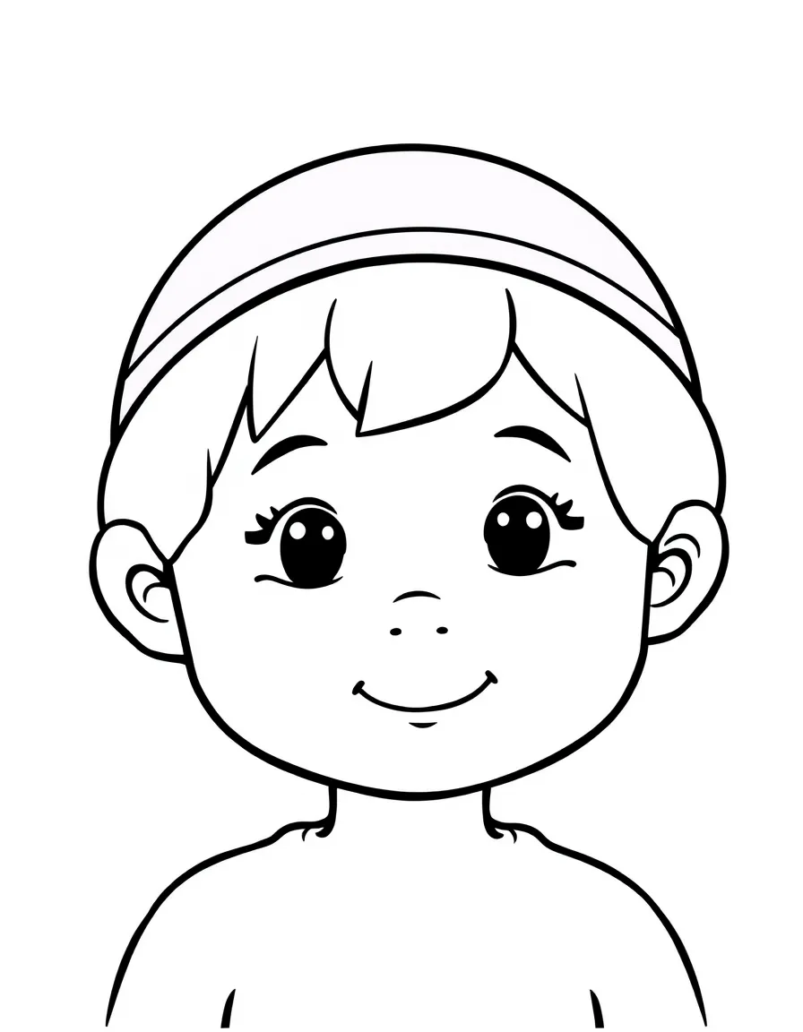 A child with hair in a simple purple swimming cap.