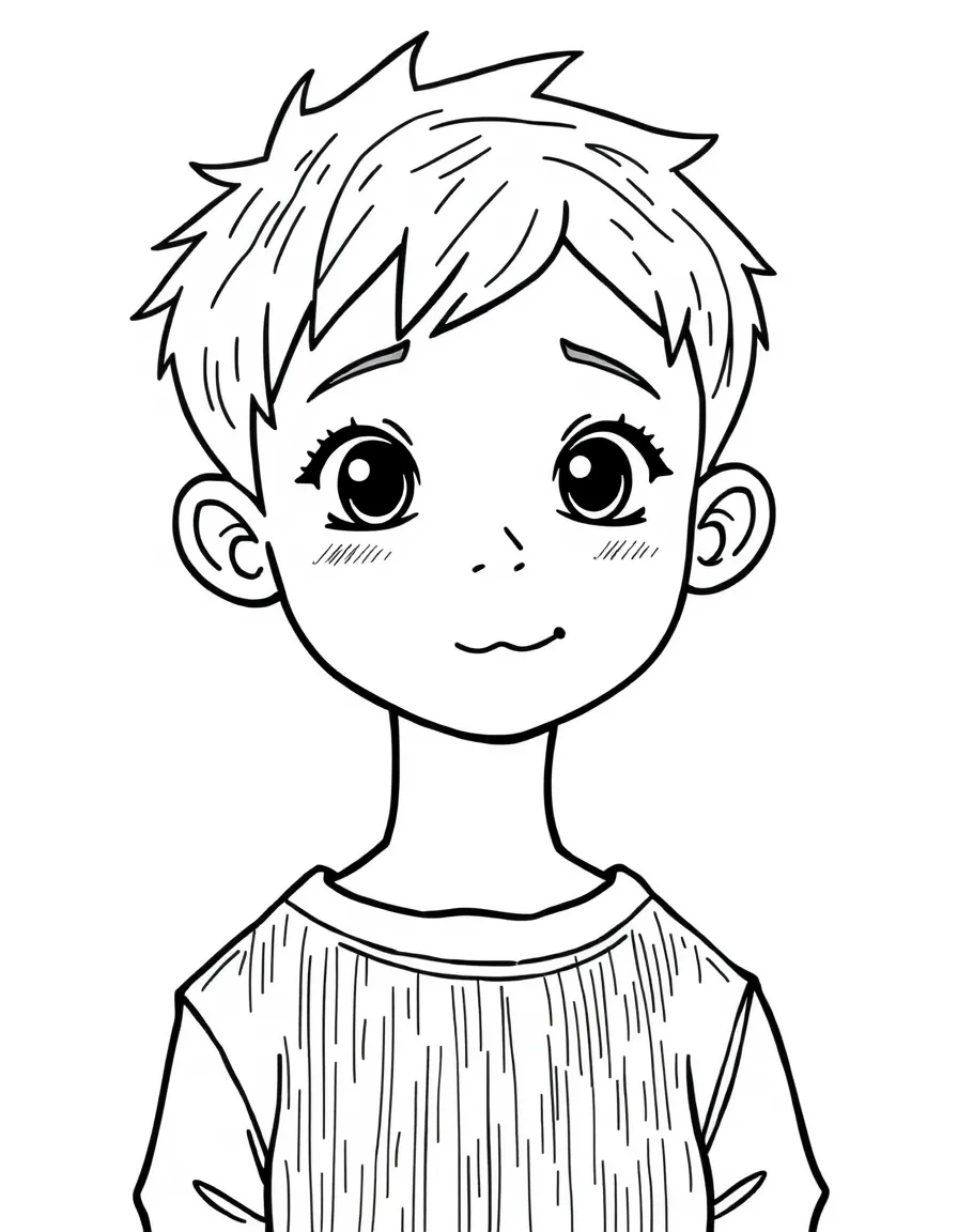 A boy with a simple textured top, short sides.