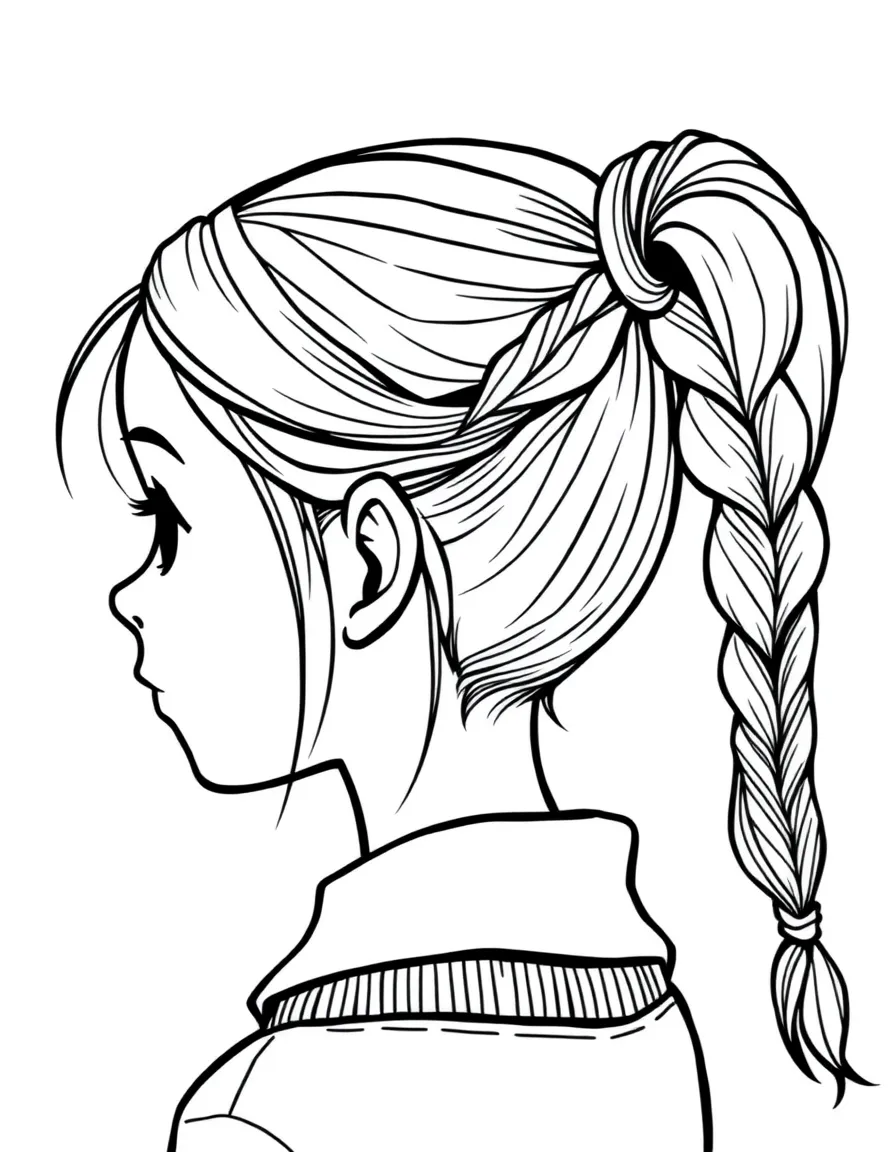 A girl with hair in a simple braided high ponytail.