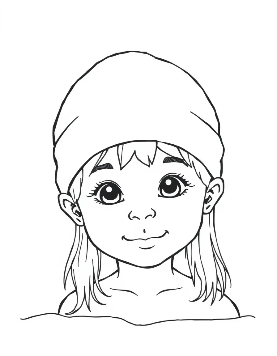 A child with hair in a simple white swimming cap.