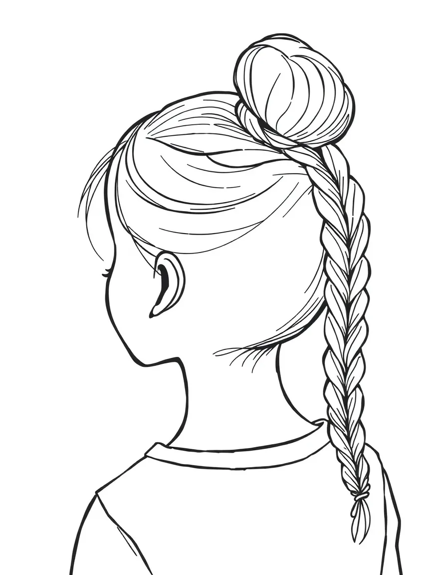 A girl with hair in a simple braided bun.