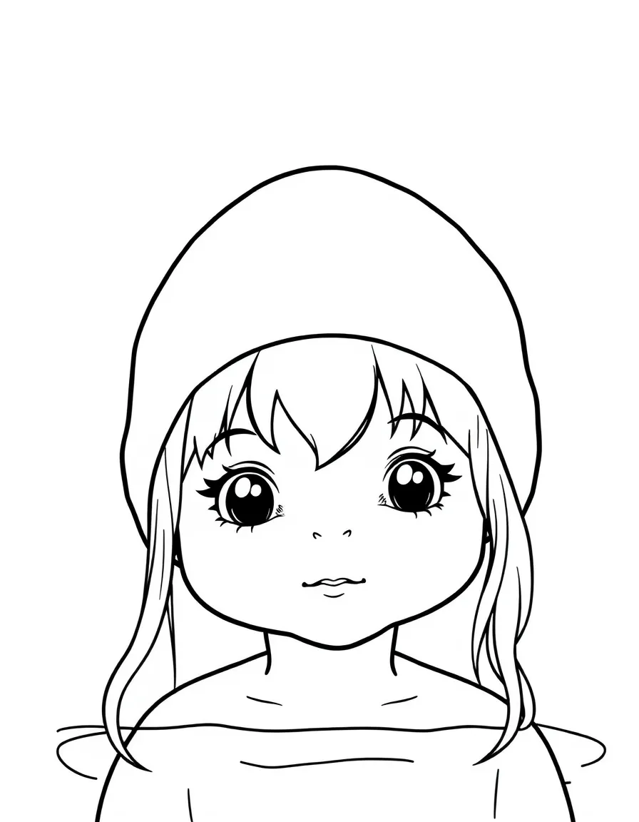 A child with hair in a simple brown swimming cap.