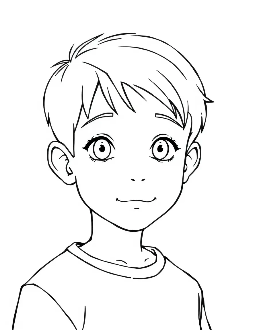 A boy with short, straight hair, parted on the side.