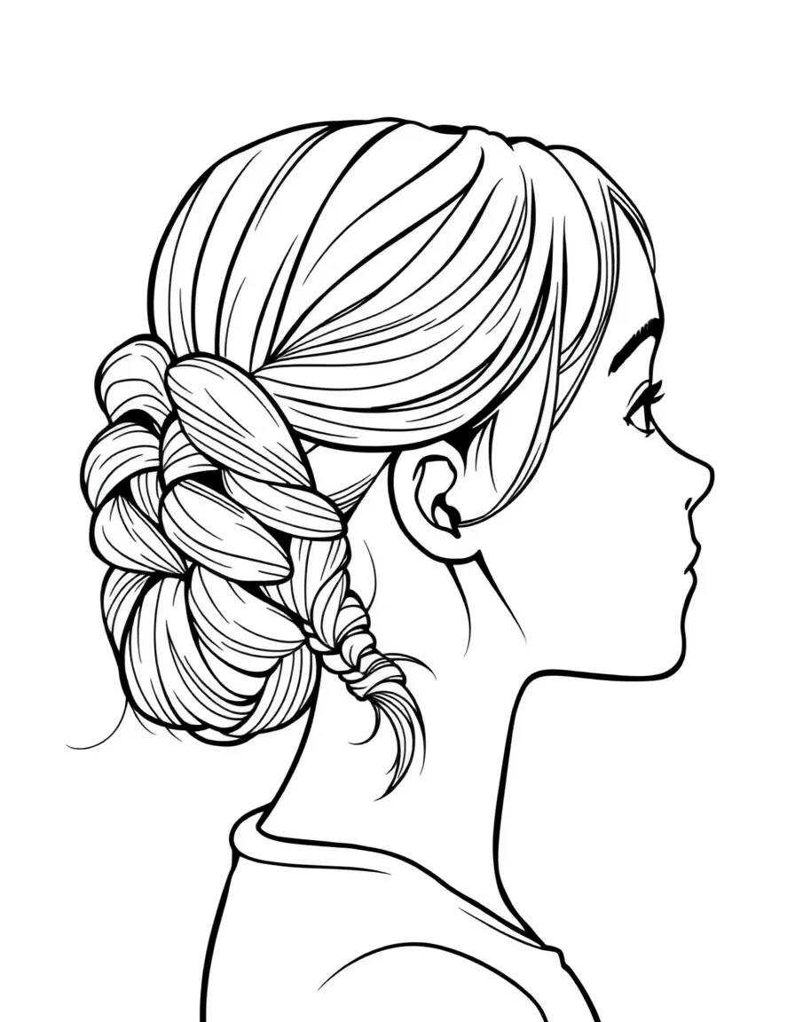 A girl with hair in a simple braided low bun.