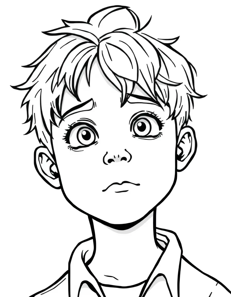 A boy with short hair that is slightly messy.