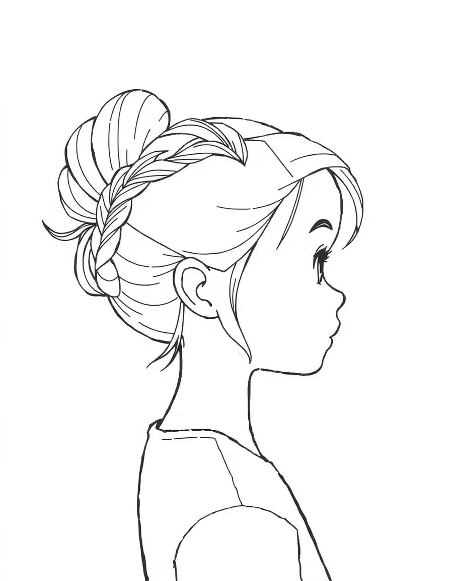 A girl with hair in a simple braided side bun.