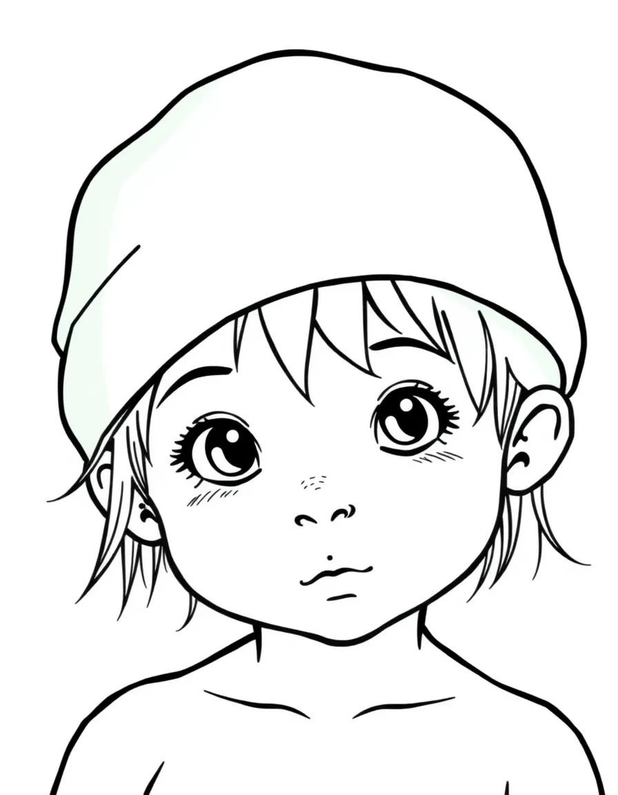 A child with hair in a simple light green swimming cap.