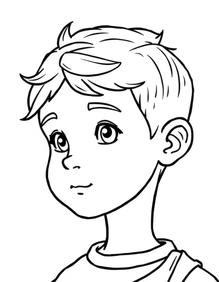 A boy with a simple caesar cut, short and neat.
