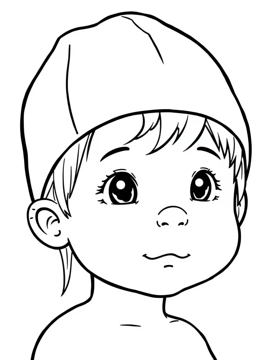 A child with hair in a simple dark green swimming cap.