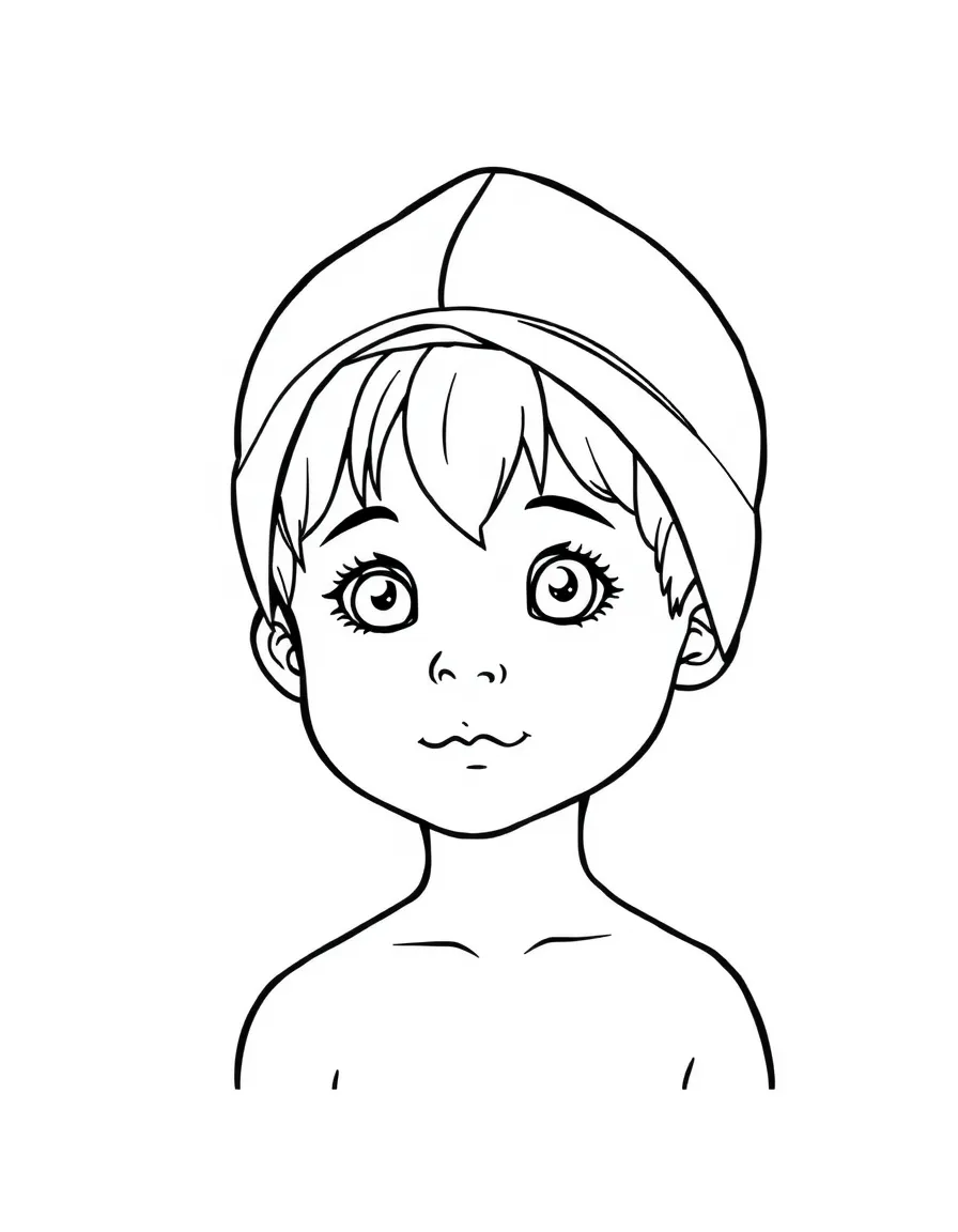 A child with hair in a simple dark purple swimming cap.