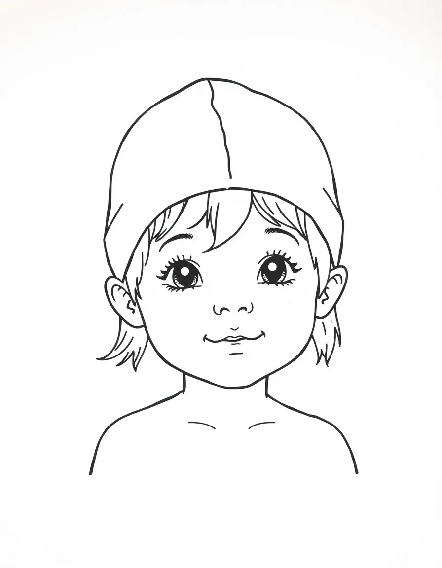 A child with hair in a simple light yellow swimming cap.