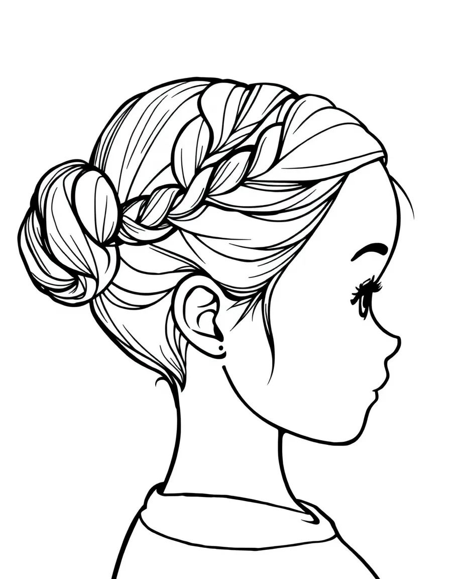 A girl with hair in a simple braided loop bun.