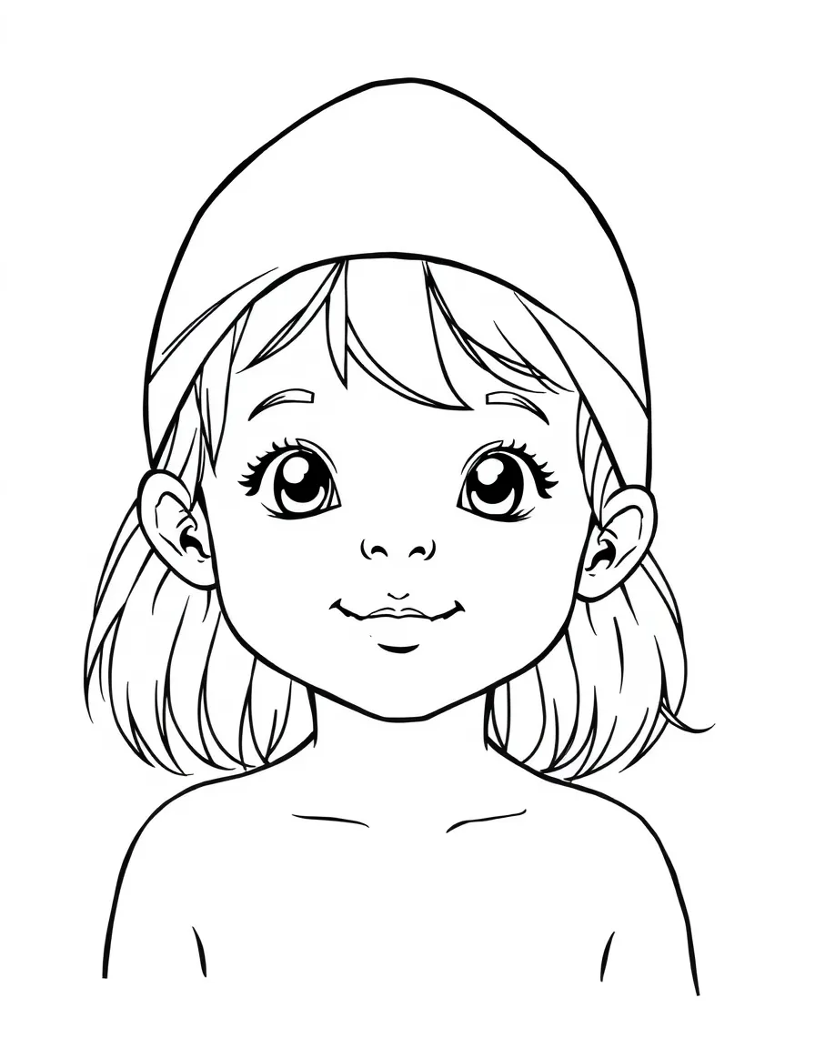 A child with hair in a simple light orange swimming cap.
