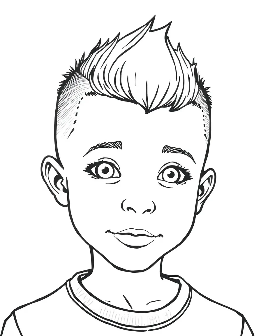 A boy with a simple buzz cut, very short.