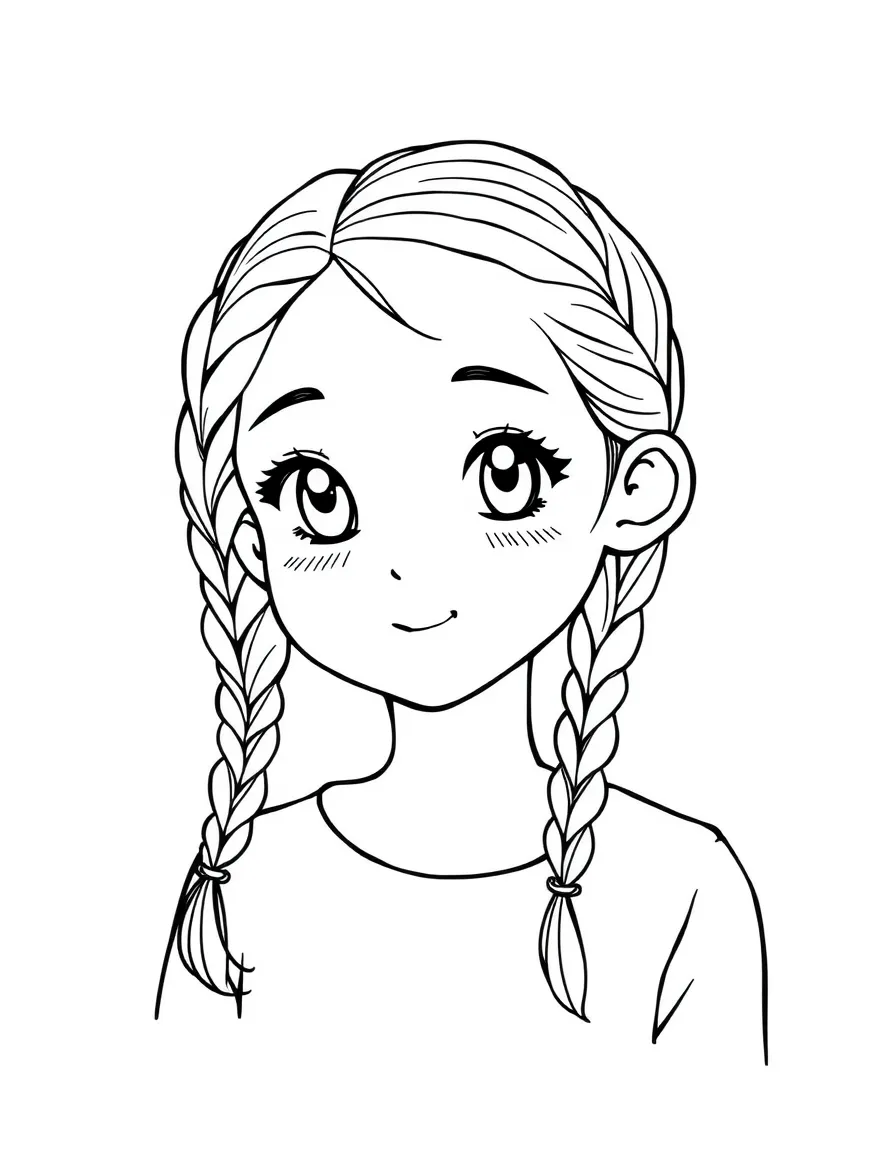 A girl with hair in a simple braided loop pigtails.