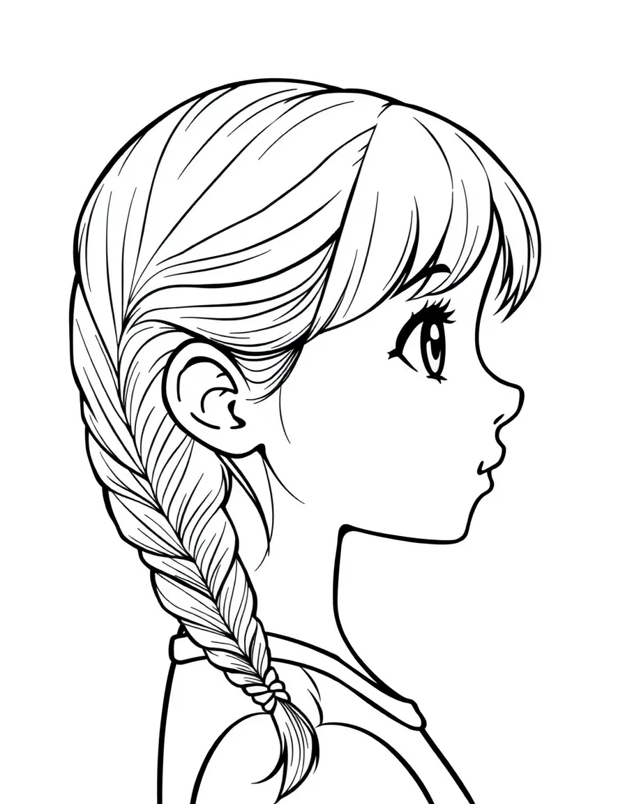 A girl with hair in a simple braided side ponytail.