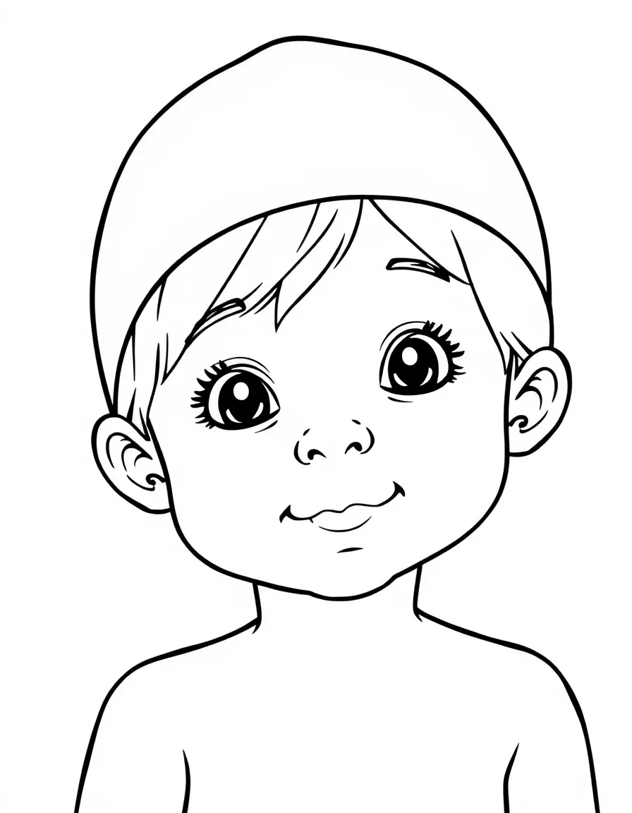 A child with hair in a simple dark red swimming cap.