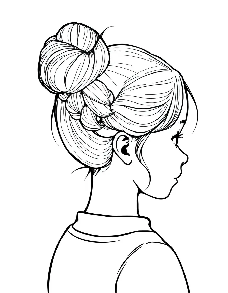 A girl with hair in a simple braided high bun.