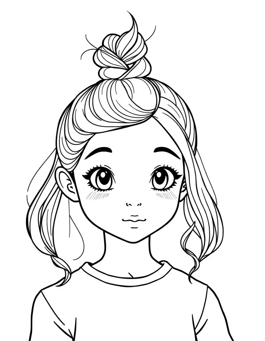 A girl with hair in a simple braided top knot.